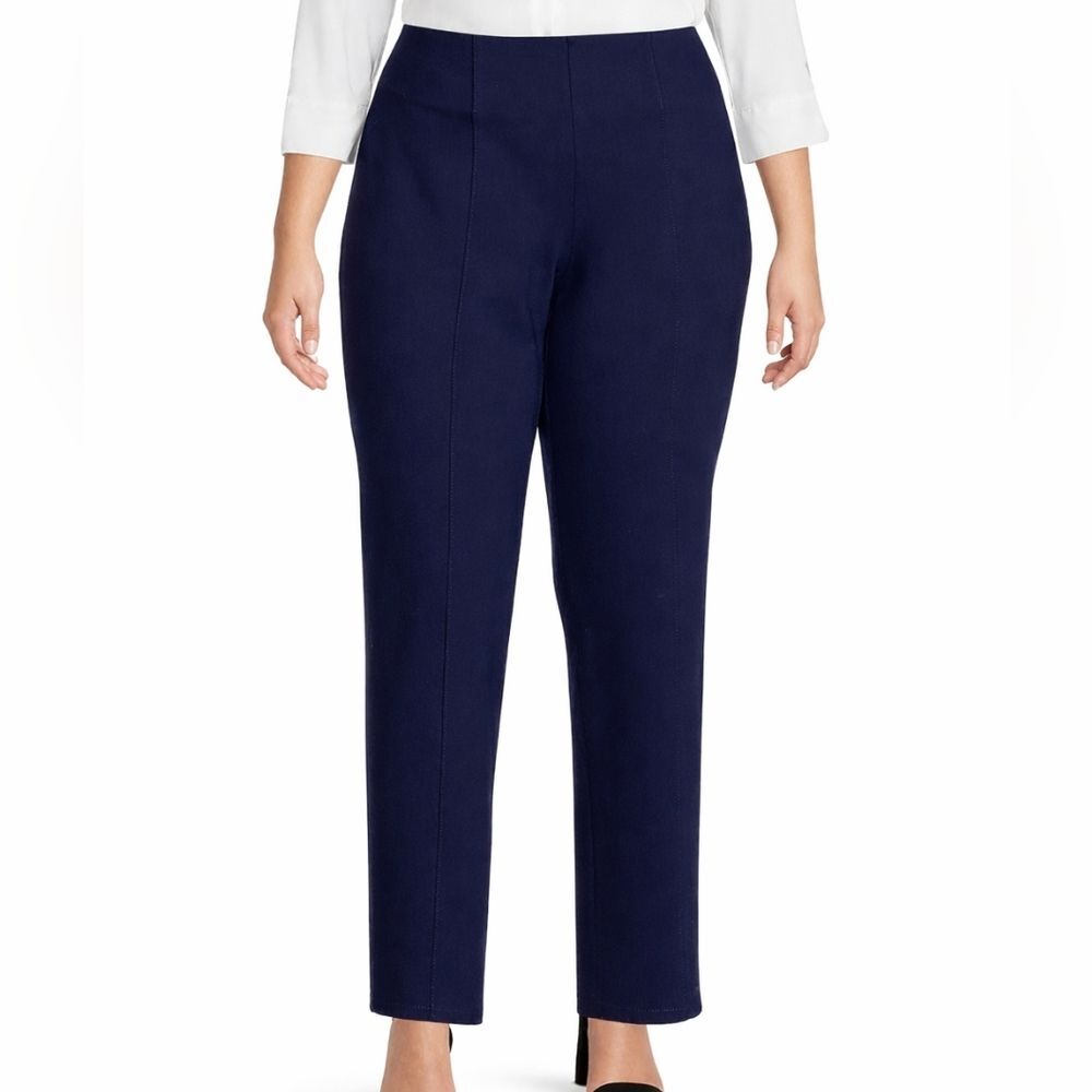Slim Factor by Investments Navy Slim Straight Ponte Pull On Pants 3X Short